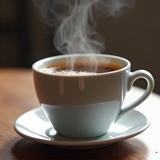 A perfectly brewed cup of black coffee steaming.